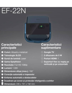 V11HB38440,Mini proiector laser inteligent Epson EF-22N cu suport, 1000 lumeni, contrast 5.000.000: 1 2