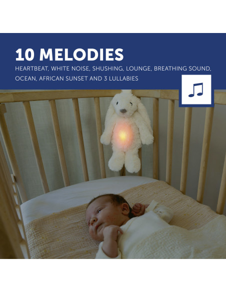 ZA-RO-03,Iepurasul RO cu dispozitiv lumina si sunet, Alb