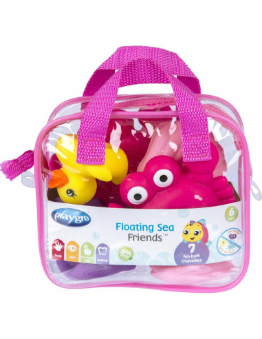 BN-857265,Set 7 animalute de baie, Fara gauri, Cu gentuta pentru transport, Fara BPA, Floating Sea Friends, Playgro, Pink