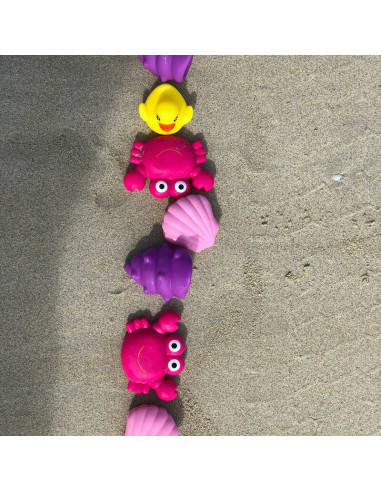 BN-857265,Set 7 animalute de baie, Fara gauri, Cu gentuta pentru transport, Fara BPA, Floating Sea Friends, Playgro, Pink