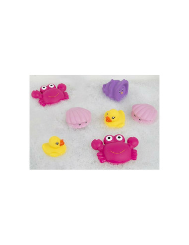 BN-857265,Set 7 animalute de baie, Fara gauri, Cu gentuta pentru transport, Fara BPA, Floating Sea Friends, Playgro, Pink