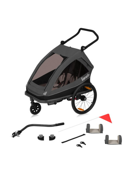 BN-LO-CAMA_GREY_GRAPHITE,Carucior si remorca de bicicleta, Lionelo, Cama, Multifunctional, Pentru 1 sau 2 copii, Cu sistem de ab
