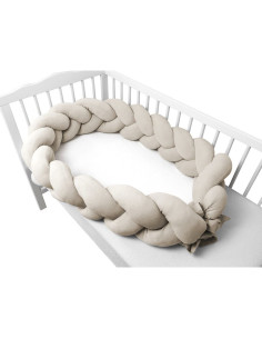 BN-6426972026154,Protectie laterala, MimiNu, Pentru patut, Tip Bumper impletit, Din catifea, 240x23 cm, Soft, Beige 2