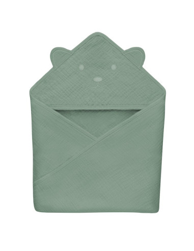 BN-LO-MUSLIN_HOODED_TOWEL_GREEN_FOREST,Prosop de baie, Lionelo, Cu gluga, Din muselina, 100% bumbac, 80x80 cm, Absorbtie eficien