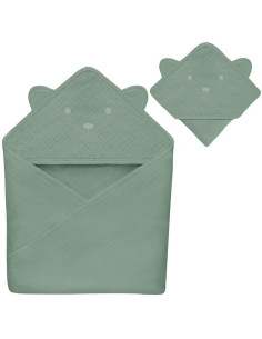 BN-LO-MUSLIN_HOODED_TOWEL_GREEN_FOREST,Prosop de baie, Lionelo, Cu gluga, Din muselina, 100% bumbac, 80x80 cm, Absorbtie eficien 2