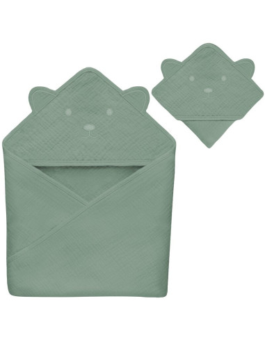 BN-LO-MUSLIN_HOODED_TOWEL_GREEN_FOREST,Prosop de baie, Lionelo, Cu gluga, Din muselina, 100% bumbac, 80x80 cm, Absorbtie eficien BN-LO-MUSLIN_HOODED_TOWEL_GREEN_FOREST,Prosop de baie, Lionelo, Cu gluga, Din muselina, 100% bumbac, 80x80 cm, Absorbtie eficien