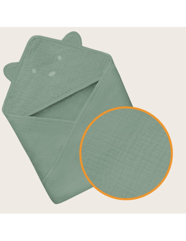 BN-LO-MUSLIN_HOODED_TOWEL_GREEN_FOREST,Prosop de baie, Lionelo, Cu gluga, Din muselina, 100% bumbac, 80x80 cm, Absorbtie eficien BN-LO-MUSLIN_HOODED_TOWEL_GREEN_FOREST,Prosop de baie, Lionelo, Cu gluga, Din muselina, 100% bumbac, 80x80 cm, Absorbtie eficien