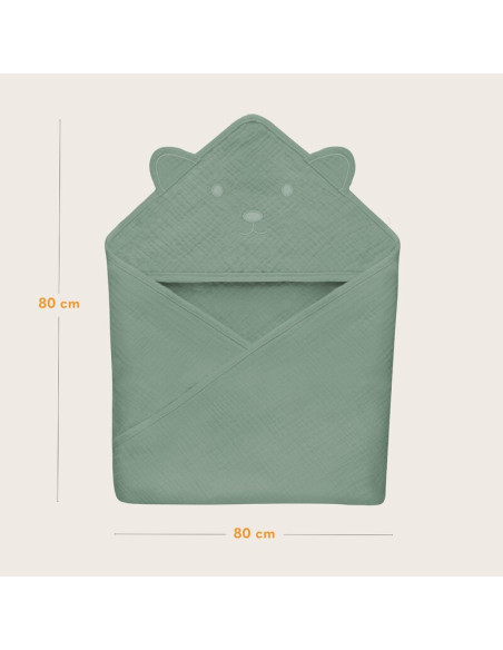BN-LO-MUSLIN_HOODED_TOWEL_GREEN_FOREST,Prosop de baie, Lionelo, Cu gluga, Din muselina, 100% bumbac, 80x80 cm, Absorbtie eficien BN-LO-MUSLIN_HOODED_TOWEL_GREEN_FOREST,Prosop de baie, Lionelo, Cu gluga, Din muselina, 100% bumbac, 80x80 cm, Absorbtie eficien