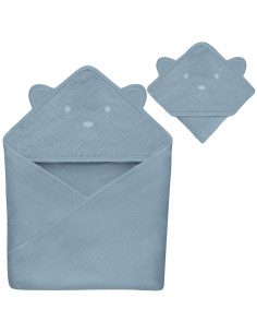 BN-LO-MUSLIN_HOODED_TOWEL_GREY_SKY,Prosop de baie, Lionelo, Cu gluga, Din muselina, 100% bumbac, 80x80 cm, Absorbtie eficienta,  2