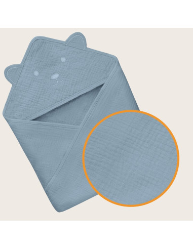 BN-LO-MUSLIN_HOODED_TOWEL_GREY_SKY,Prosop de baie, Lionelo, Cu gluga, Din muselina, 100% bumbac, 80x80 cm, Absorbtie eficienta,  BN-LO-MUSLIN_HOODED_TOWEL_GREY_SKY,Prosop de baie, Lionelo, Cu gluga, Din muselina, 100% bumbac, 80x80 cm, Absorbtie eficienta,