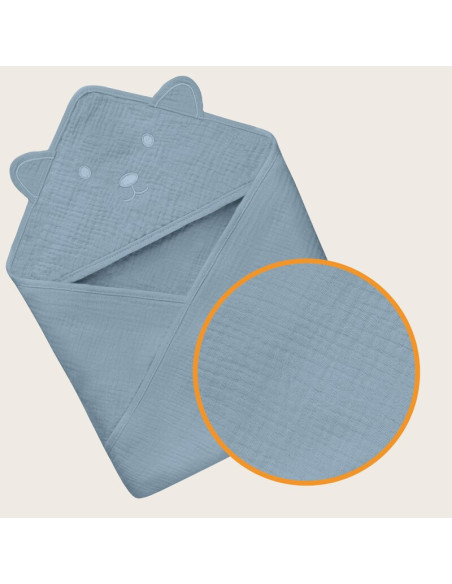 BN-LO-MUSLIN_HOODED_TOWEL_GREY_SKY,Prosop de baie, Lionelo, Cu gluga, Din muselina, 100% bumbac, 80x80 cm, Absorbtie eficienta,  BN-LO-MUSLIN_HOODED_TOWEL_GREY_SKY,Prosop de baie, Lionelo, Cu gluga, Din muselina, 100% bumbac, 80x80 cm, Absorbtie eficienta,
