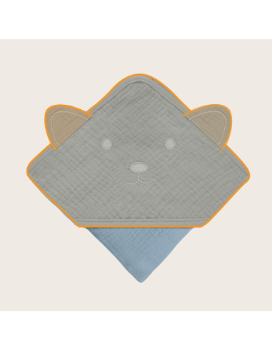 BN-LO-MUSLIN_HOODED_TOWEL_GREY_SKY,Prosop de baie, Lionelo, Cu gluga, Din muselina, 100% bumbac, 80x80 cm, Absorbtie eficienta,  BN-LO-MUSLIN_HOODED_TOWEL_GREY_SKY,Prosop de baie, Lionelo, Cu gluga, Din muselina, 100% bumbac, 80x80 cm, Absorbtie eficienta,