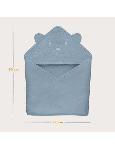 BN-LO-MUSLIN_HOODED_TOWEL_GREY_SKY,Prosop de baie, Lionelo, Cu gluga, Din muselina, 100% bumbac, 80x80 cm, Absorbtie eficienta,  BN-LO-MUSLIN_HOODED_TOWEL_GREY_SKY,Prosop de baie, Lionelo, Cu gluga, Din muselina, 100% bumbac, 80x80 cm, Absorbtie eficienta,