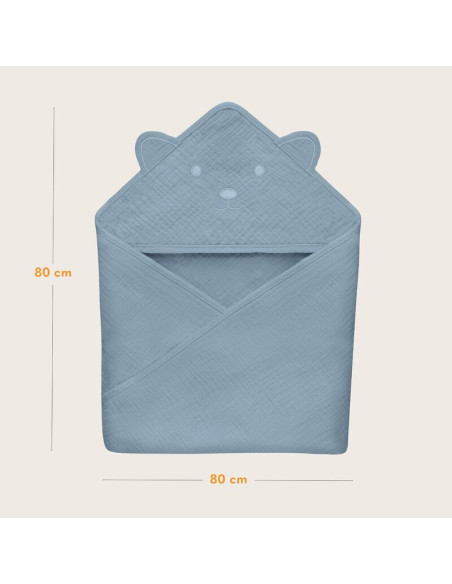 BN-LO-MUSLIN_HOODED_TOWEL_GREY_SKY,Prosop de baie, Lionelo, Cu gluga, Din muselina, 100% bumbac, 80x80 cm, Absorbtie eficienta,  BN-LO-MUSLIN_HOODED_TOWEL_GREY_SKY,Prosop de baie, Lionelo, Cu gluga, Din muselina, 100% bumbac, 80x80 cm, Absorbtie eficienta,