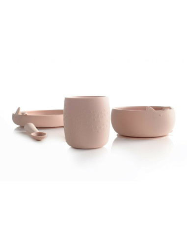 BN-8420421089309,Set complet de masa, Jane, Din silicon, Cu 4 piese, Farfurie, Bol, Lingurita si pahar, BPA free, Pale