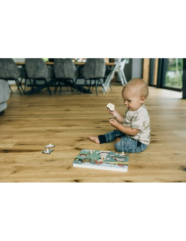 BN-85079,Puzzle din lemn, Free2Play, Cu animalute de la ferma, Cu sunete, Cu maner, Stimuleaza simturile, invatarea prin joc si 