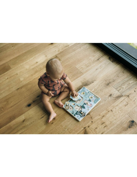 BN-85086,Puzzle muzical din lemn, Free2Play, Cu animalute din jungla, Cu sunete, Cu maner, Stimuleaza simturile, invatarea prin 