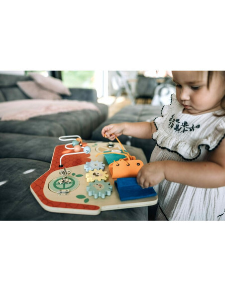 BN-85116,Tablita cu activitati, Free2Play, Din lemn, Cu elemente interactive, Dezvolta coordonarea mana-ochi, 40x30x6,5 cm, 18 l