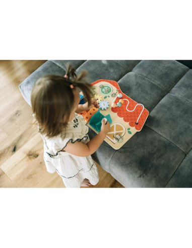 BN-85116,Tablita cu activitati, Free2Play, Din lemn, Cu elemente interactive, Dezvolta coordonarea mana-ochi, 40x30x6,5 cm, 18 l