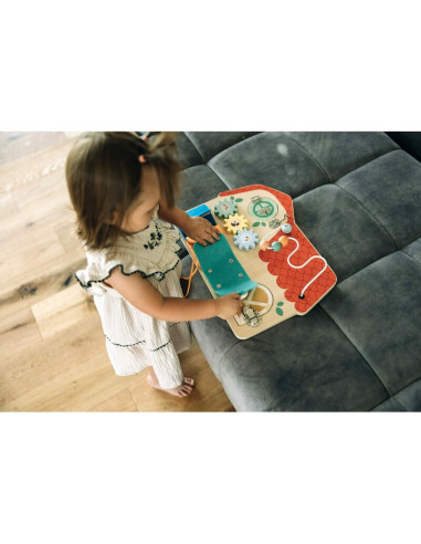 BN-85116,Tablita cu activitati, Free2Play, Din lemn, Cu elemente interactive, Dezvolta coordonarea mana-ochi, 40x30x6,5 cm, 18 l