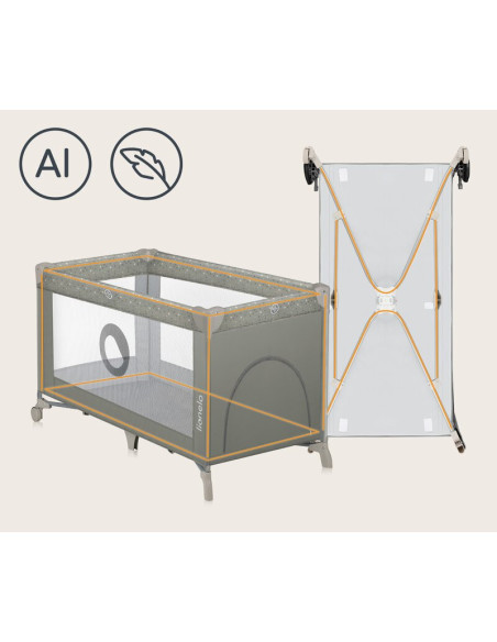 BN-LO-STEFI_BEIGE_SAND,Patut pliant, Lionelo, Stefi, Cu un nivel, Cu intrare laterala cu fermoar, 2 roti, 120x60 cm, Conform cu 