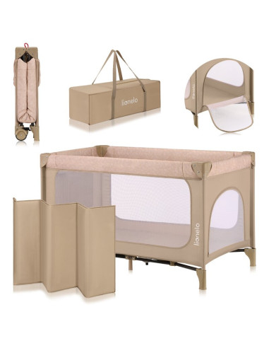 BN-LO-JASMIN_EASY_FOLD_BEIGE_SAND,Patut pliant, Lionelo, Jasmin Easy Fold, Pana la 15 kg, Usor de pliat, Cu doua nivele, Cu salt