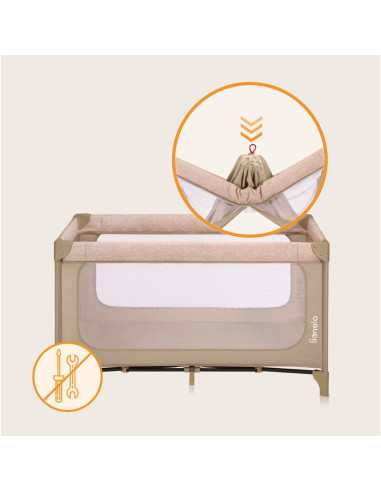 BN-LO-JASMIN_EASY_FOLD_BEIGE_SAND,Patut pliant, Lionelo, Jasmin Easy Fold, Pana la 15 kg, Usor de pliat, Cu doua nivele, Cu salt