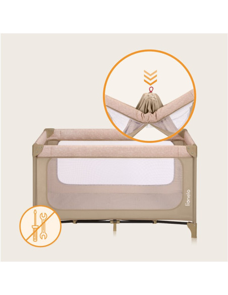 BN-LO-JASMIN_EASY_FOLD_BEIGE_SAND,Patut pliant, Lionelo, Jasmin Easy Fold, Pana la 15 kg, Usor de pliat, Cu doua nivele, Cu salt