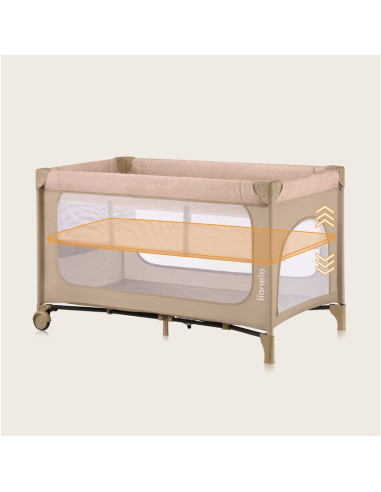 BN-LO-JASMIN_EASY_FOLD_BEIGE_SAND,Patut pliant, Lionelo, Jasmin Easy Fold, Pana la 15 kg, Usor de pliat, Cu doua nivele, Cu salt