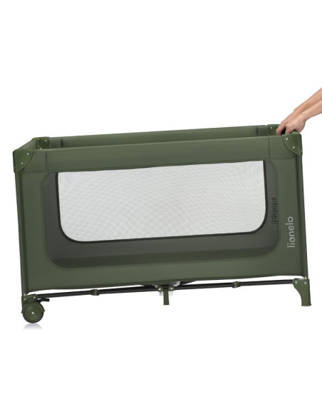 BN-LO-JASMIN_EASY_FOLD_GREEN_OLIVE,Patut pliant, Lionelo, Jasmin Easy Fold, Pana la 15 kg, Usor de pliat, Cu doua nivele, Cu sal
