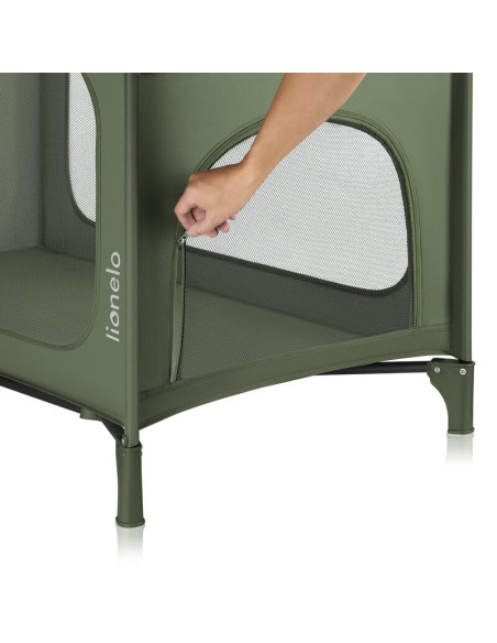 BN-LO-JASMIN_EASY_FOLD_GREEN_OLIVE,Patut pliant, Lionelo, Jasmin Easy Fold, Pana la 15 kg, Usor de pliat, Cu doua nivele, Cu sal