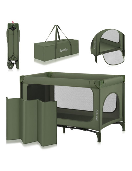 BN-LO-JASMIN_EASY_FOLD_GREEN_OLIVE,Patut pliant, Lionelo, Jasmin Easy Fold, Pana la 15 kg, Usor de pliat, Cu doua nivele, Cu sal