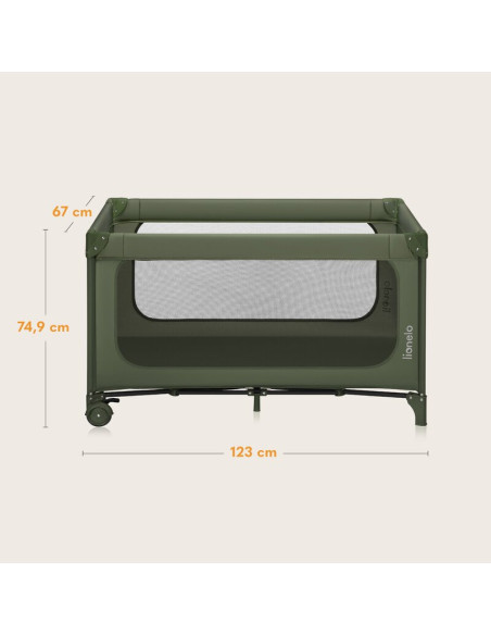BN-LO-JASMIN_EASY_FOLD_GREEN_OLIVE,Patut pliant, Lionelo, Jasmin Easy Fold, Pana la 15 kg, Usor de pliat, Cu doua nivele, Cu sal