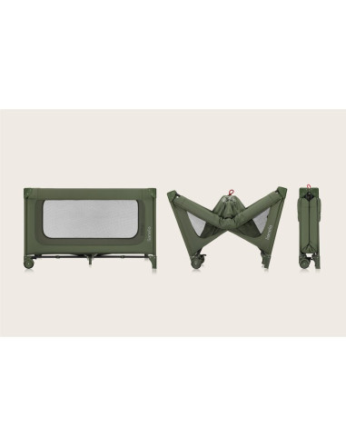 BN-LO-JASMIN_EASY_FOLD_GREEN_OLIVE,Patut pliant, Lionelo, Jasmin Easy Fold, Pana la 15 kg, Usor de pliat, Cu doua nivele, Cu sal