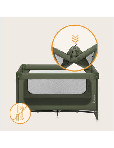 BN-LO-JASMIN_EASY_FOLD_GREEN_OLIVE,Patut pliant, Lionelo, Jasmin Easy Fold, Pana la 15 kg, Usor de pliat, Cu doua nivele, Cu sal