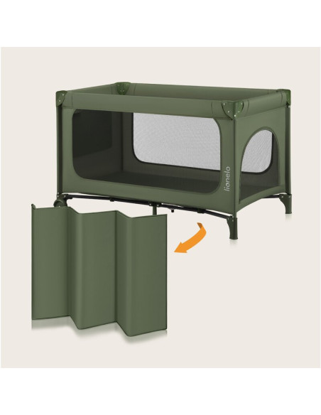 BN-LO-JASMIN_EASY_FOLD_GREEN_OLIVE,Patut pliant, Lionelo, Jasmin Easy Fold, Pana la 15 kg, Usor de pliat, Cu doua nivele, Cu sal
