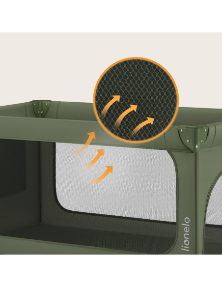 BN-LO-JASMIN_EASY_FOLD_GREEN_OLIVE,Patut pliant, Lionelo, Jasmin Easy Fold, Pana la 15 kg, Usor de pliat, Cu doua nivele, Cu sal