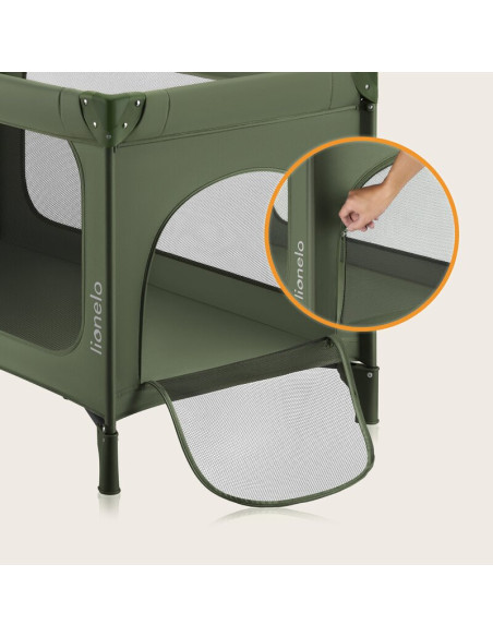 BN-LO-JASMIN_EASY_FOLD_GREEN_OLIVE,Patut pliant, Lionelo, Jasmin Easy Fold, Pana la 15 kg, Usor de pliat, Cu doua nivele, Cu sal