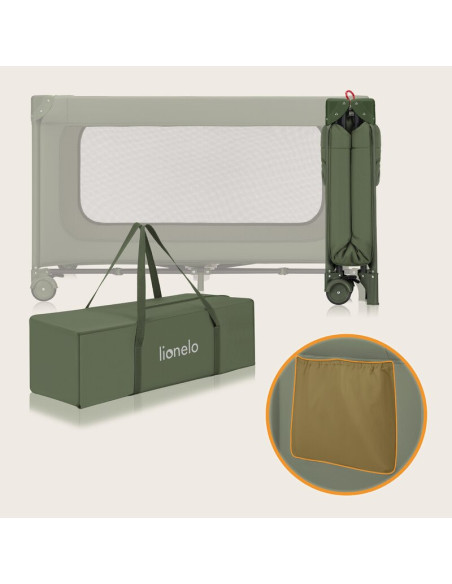 BN-LO-JASMIN_EASY_FOLD_GREEN_OLIVE,Patut pliant, Lionelo, Jasmin Easy Fold, Pana la 15 kg, Usor de pliat, Cu doua nivele, Cu sal