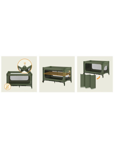 BN-LO-JASMIN_EASY_FOLD_GREEN_OLIVE,Patut pliant, Lionelo, Jasmin Easy Fold, Pana la 15 kg, Usor de pliat, Cu doua nivele, Cu sal