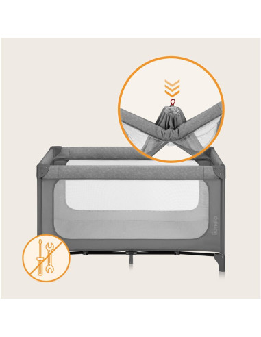 BN-LO-JASMIN_EASY_FOLD_GREY_STONE,Patut pliant, Lionelo, Jasmin Easy Fold, Pana la 15 kg, Usor de pliat, Cu doua nivele, Cu salt