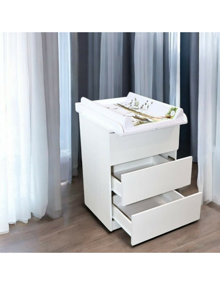 BN-6426972027014,Comoda, Qmini, Wladi, Cu masa pentru infasat demontabila, Cu 3 sertare, Din pal+placa HDF, Alb