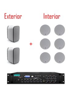 Pachet Sonorizare Restaurant 160W cu 6 boxe interior de tavan + 2 boxe exterior perete + amplificator 6 zone