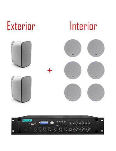 Pachet Sonorizare Restaurant 160W cu 6 boxe interior de tavan + 2 boxe exterior perete + amplificator 6 zone