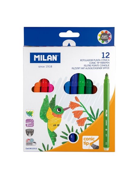 Carioci varf conic 5mm Milan 0612312, 12 culori