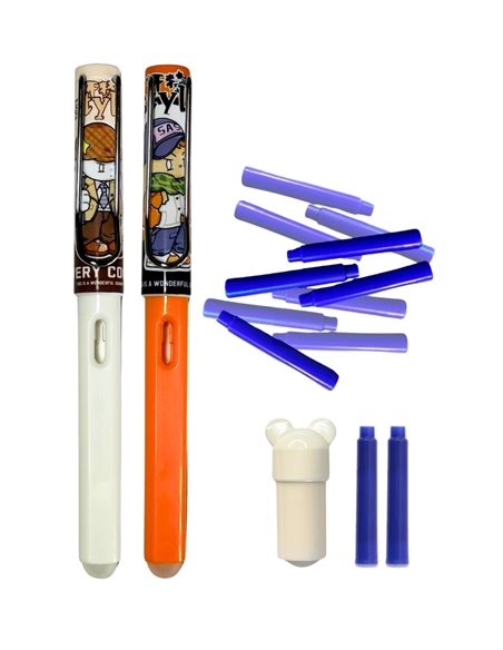 Set 2 stilouri cu cerneala termosensibila + Rezerve, Very cool, Alb/Portocaliu