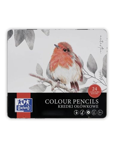 Creioane colorate Oxford Artistic in cutie metal, 24 culori