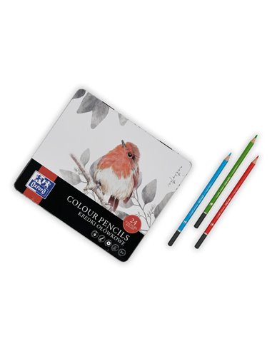 Creioane colorate Oxford Artistic in cutie metal, 24 culori