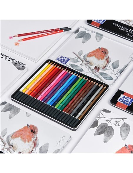 Creioane colorate Oxford Artistic in cutie metal, 24 culori