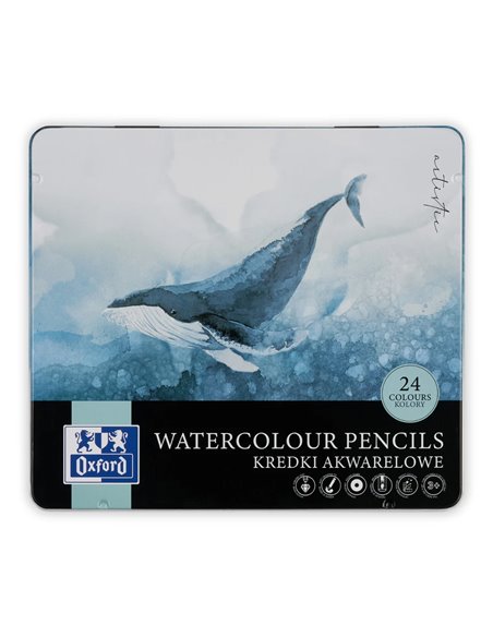 Creioane colorate Watercolour Oxford Artistic cutie metal, 24 culori + pensula